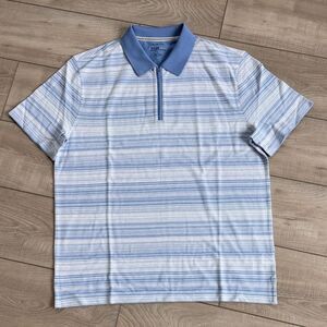 Kenneth Cole Awearness Slim Fit Blue and White Striped Polo Shirt, Large NWT